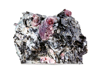macro photography of sample of natural mineral from geological collection - unpolished red Garnet...