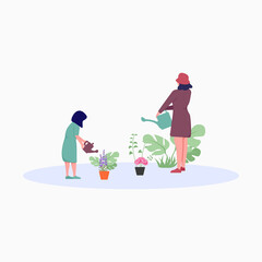 watering plants flat vector illustrations