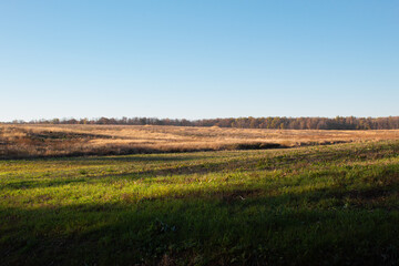 Fototapeta na wymiar Midwest rolling hills in a field on a sunny autumn day with no people 
