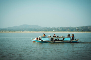 Fototapeta na wymiar boats on the river in iradwadee river ,Burma