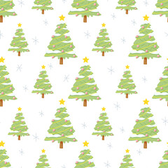 flat style green Christmas tree seamless pattern
