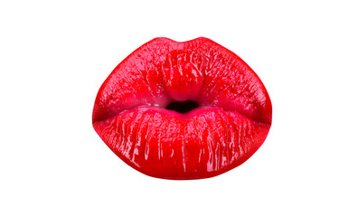 Kiss, sexy mouth. Plump lip. lips kissed, isolated on white background.