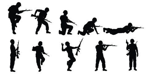 Soldier with rifle gun silhouette vector	
