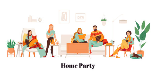 Cozy Home Party Illustration