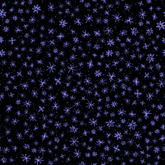 Hand Drawn blue Snowflakes Christmas Seamless Patt