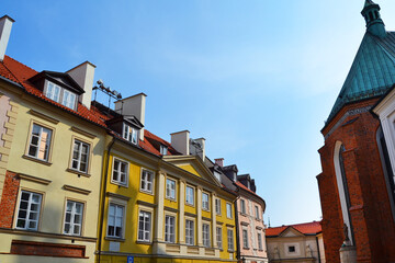 Old colorful facades of the historic edifices, Old town (Stare Miasto), Warsaw, Poland