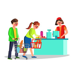 Supermarket Clients People Near Cash Desk Vector