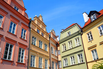 Old colorful houses in the historic center of Warsaw, near the Castle Square. Poland
