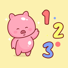 Obraz na płótnie Canvas Kawaii Pig Number. The letter 1, letter 2, letter 3
