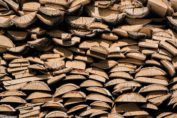 birch wood piled in a woodpile