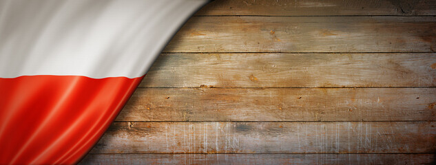 Polish flag on vintage wood wall banner