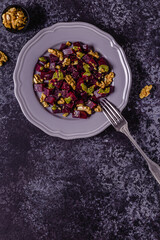Beetroot, pesto sauce and walnut salad