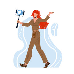 Blogger Woman Recording Video With Camera Vector