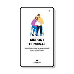 Airport Terminal Wait Airplane Passengers Vector Illustration