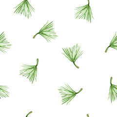 Watercolor pine needles. For decoration of gift wrapping, design works, postcards, design of fabrics and textiles, invitation, wrapping, paper.