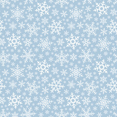 White snowflakes on grey blue background seamless pattern. Vector Christmas snowflakes pattern. Flat vector Illustration. Simple Christmas design for web and print