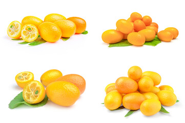 Group of kumquats over a white background