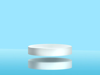 Mockup the abstract geometric white podium for product presentation, blue background, 3d render, 3d illustration 