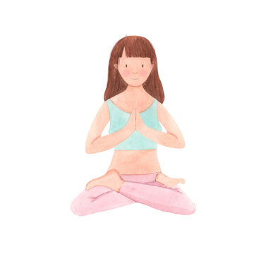 Beautiful stock illustration with watercolor cute yoga girl.