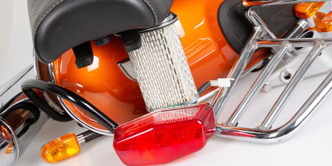 motorbike composition of motorcycle orange color metal parts