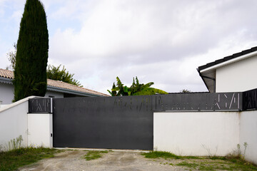 design gray modern gate aluminum portal outdoor of suburbs house
