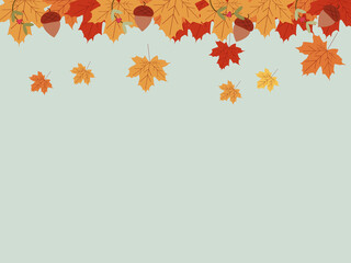 autumn background with mistletoe acorns and dry leaves