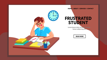 Frustrated Student Boy Studying Lesson Vector Illustration