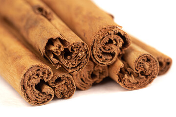 Isolated cinnamon sticks on the white background