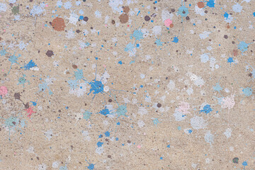 Top view dirty dripping paint stains on concrete floor texture abstract background
