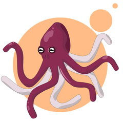 purple molusk with tentacles and big head, red squid, cartoon octopus for eating