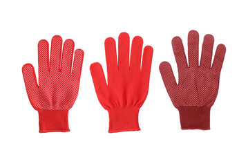 Obraz premium collection of three red gloves isolated on white with clipping path