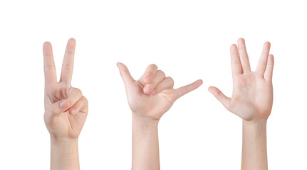 Girl hand making palm and finger up and finger gesture symbol, isolated on white background with clipping path included.