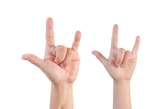 Two hand symbol of I love you gesture isolated on white with clipping path