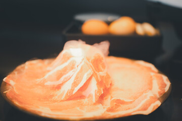 Premium sliced Kurobuta pork served for Sukiyaki and Shabu.