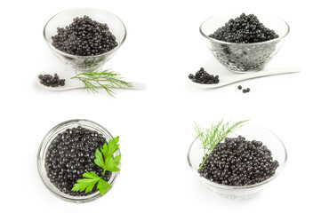 Collage of black roe isolated on a white background cutout