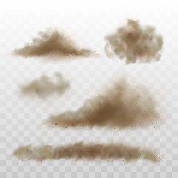 Dust Sand Cloud On Dirty Road From Car Set Vector