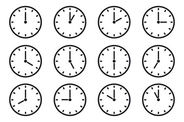 Clock Icons With Different Times - Vector Illustrations Isolated On White Background