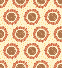 Japanese Brown Sunflower Vector Seamless Pattern