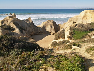 Great nature with beach and sandstone rocks, Gale beach, Albufeira, Algarve - Portugal