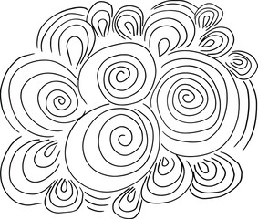 Pen-drawn curls and loops. Line drawing.