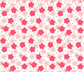 Japanese Cute Pink Cherry Blossom Vector Seamless Pattern