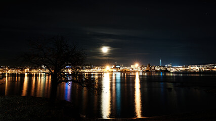 Night scape of Oslo, Norway. Shot from Bygd&oslash;y at the Fram museum. 