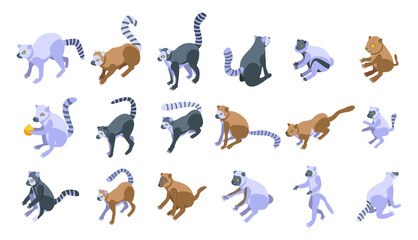 Lemur icons set. Isometric set of lemur vector icons for web design isolated on white background © ylivdesign