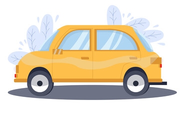Taxi servis online. Mobile app for car service. Hand holding mobile with Taxi-app. Vector concept illustration.