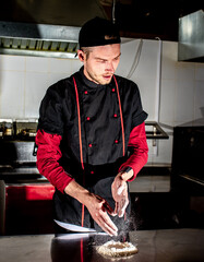 chef working with dough. concept of making pizza