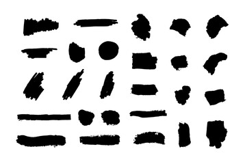 Vector Set of Black Paint Brush Strokes Isolated on White Background, Backgrounds, Design Elements Set.