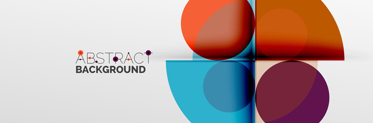 Bright color circles, abstract round shapes and triangles composition with shadow effects. Vector modern geometric design template