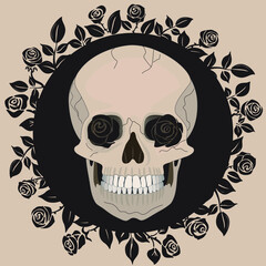 skull and black roses, Day of the Dead poster Female skull with Rose Flowers, holiday's name in Spanish