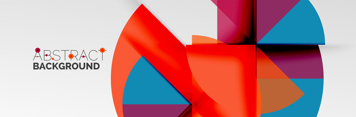 Bright color circles, abstract round shapes and triangles composition with shadow effects. Vector modern geometric design template