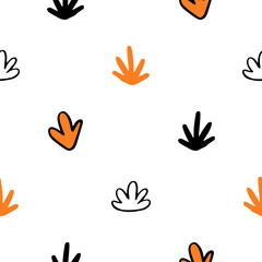 Doodle bush, grass, plant sketch seamless pattern for nursery. Cartoon vector illustration. Cute graphic background. Print for kids. Scandinavian design for little baby room.